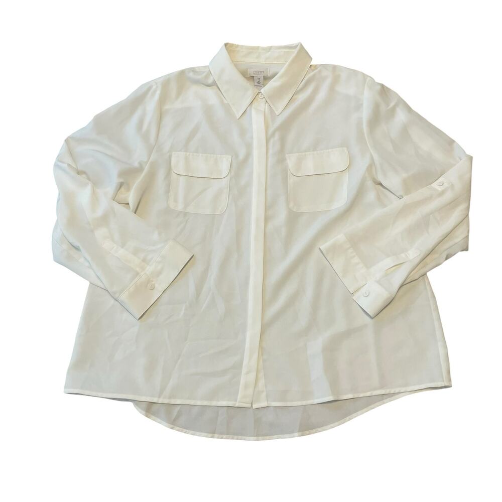 Chico’s Women Off White Cream button Down Blouse Size 3 or XL